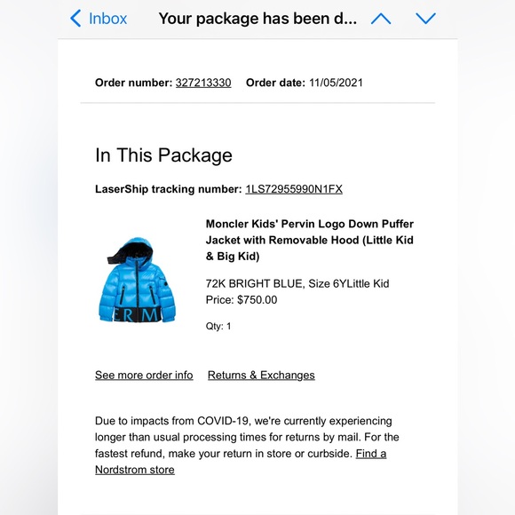 Moncler Blue Boys Puffer Jacket with hood, size 6 - Picture 11 of 11